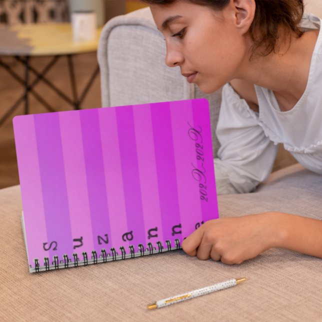 Personalized Pink Stripes Name School Year Notebook (Creator Uploaded)