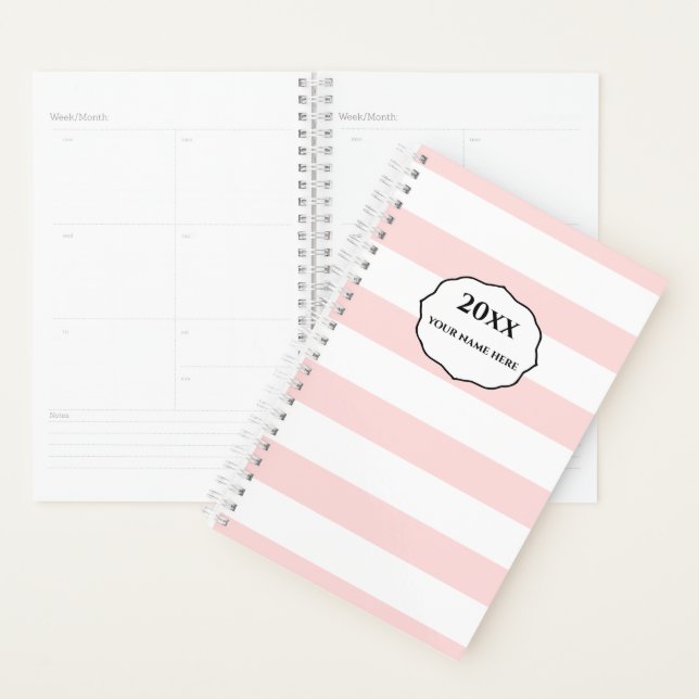 Personalized Pink Stripes Planner Notebook (Display)