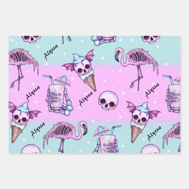 Personalized Pink Summer/Beach Goth  Wrapping Paper Sheets (Front)