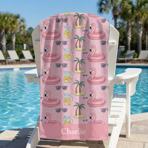 Personalized Pink Summer Vibes Bath Towel