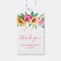 Personalized Pink Sunflower Baby Shower Favors Gift Tags