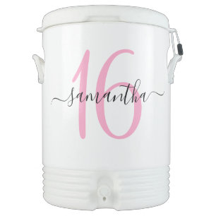 Personalized Pink Sweet 16 Beverage Cooler