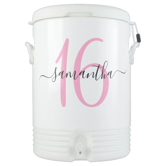 Personalized Pink Sweet 16 Beverage Cooler (Front)