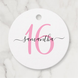 Personalized Pink Sweet 16 Favor Tags