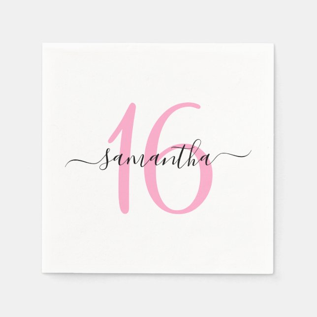 Personalized Pink Sweet 16 Napkins (Front)