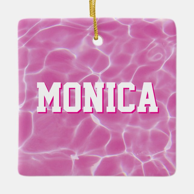 Personalized Pink Swimmer or Diver Photo Ceramic Ornament (Front)