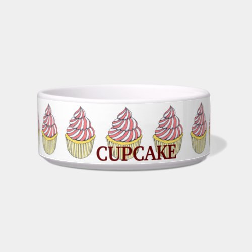 Personalized Pink Swirly Cupcake Design Pet Bowl