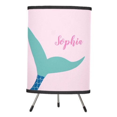 Personalized pink teal Mermaid Tripod Lamp