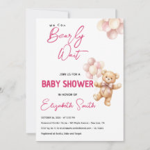 Personalized Pink Teddy Bear Baby Shower 