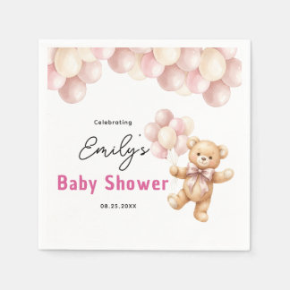 Personalized Pink Teddy Bear Baby Shower Napkins