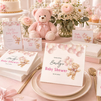 Personalized Pink Teddy Bear Baby Shower Napkins