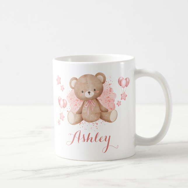 Personalized Pink Teddy Bear Coffee Mug (Right)