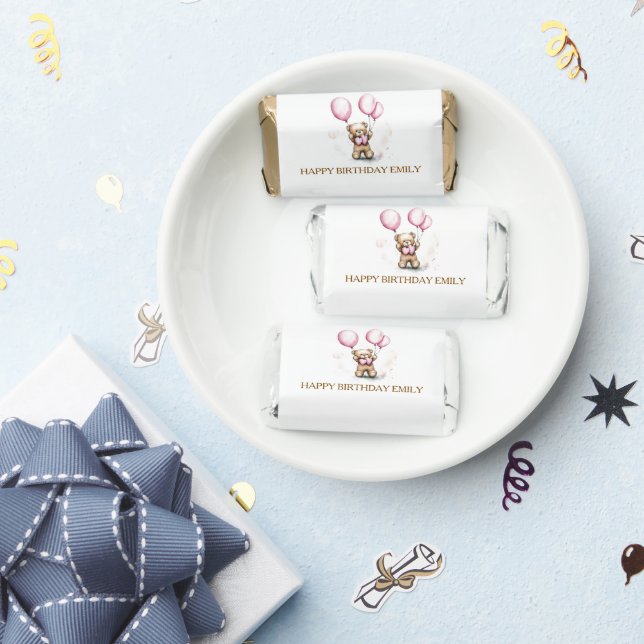 Personalized Pink Teddy Bear Hersheys for Birthday Hershey's Miniatures (Party)