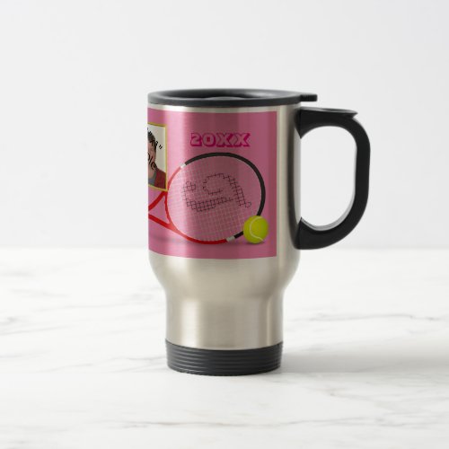 Personalized Pink Tennis photo tumbler Travel Mug