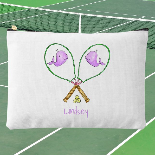 Personalized Pink Tennis Rackets with Whale Covers Accessory Pouch (Creator Uploaded)