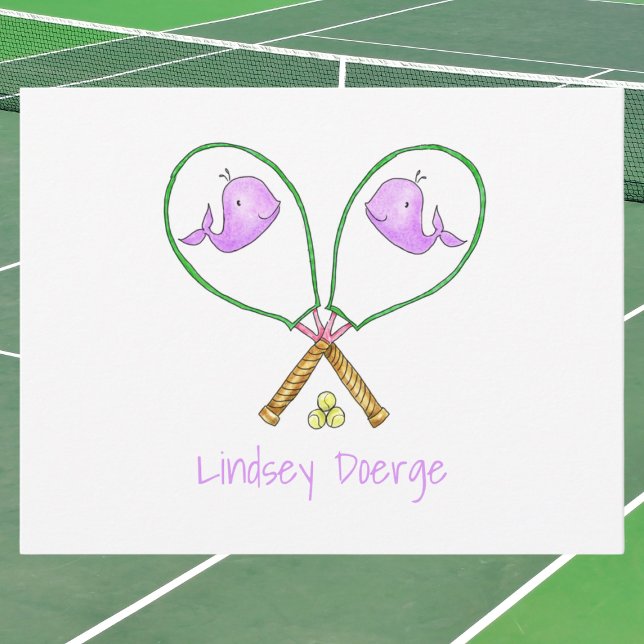 Personalized Pink Tennis Rackets with Whale Covers Note Card (Creator Uploaded)