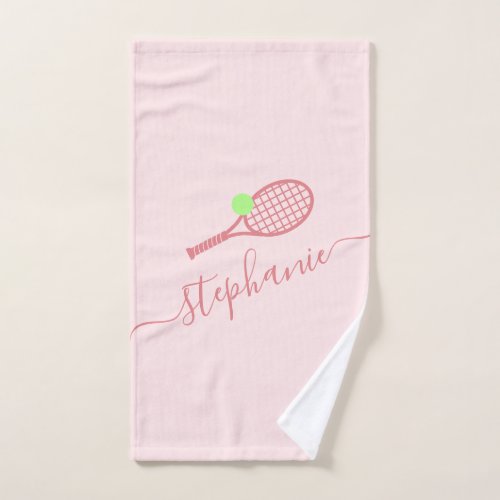 Personalized Pink Tennis Script Name Hand Towel