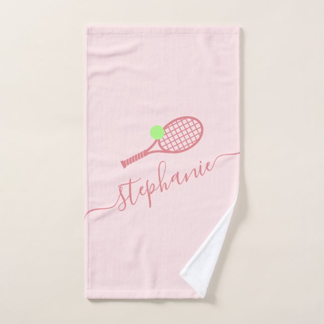 Personalized Pink Tennis Script Name Hand Towel (Hand Towel)