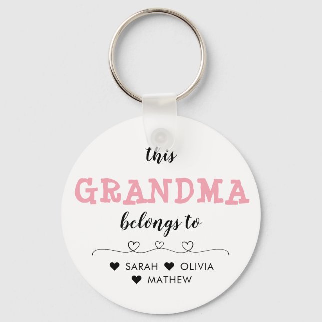 Personalized Pink This Grandma Belongs to Keychain (Front)