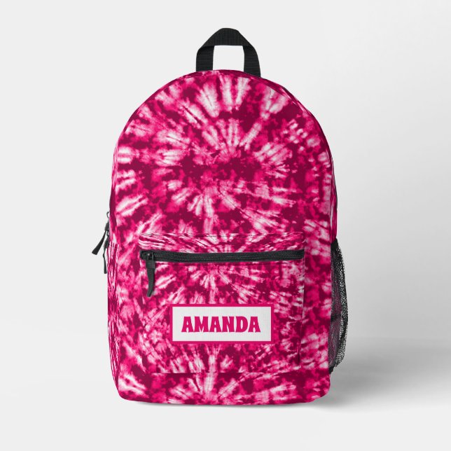Personalized Pink Tie Dye Batik Printed Backpack (Front)