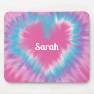 Personalized Pink tie-dye heart Mouse Pad
