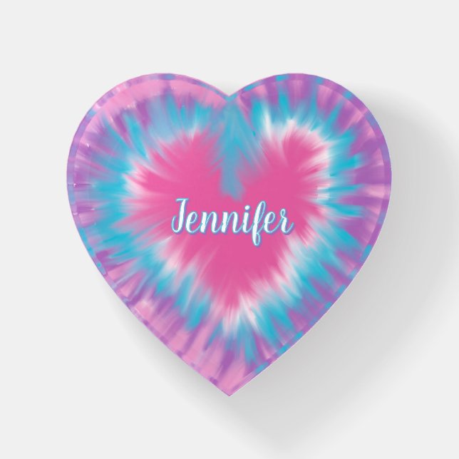Personalized  Pink tie-dye heart  Paperweight (Front)