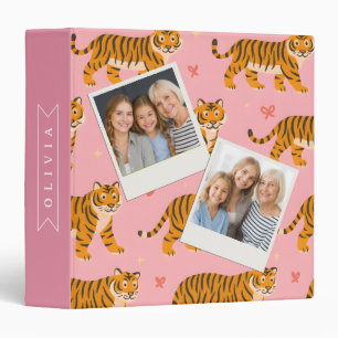 Personalized Pink Tiger Chic Edgy Fun Aesthetic 3 Ring Binder