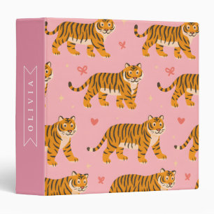 Personalized Pink Tiger Chic Edgy Fun Aesthetic 3 Ring Binder