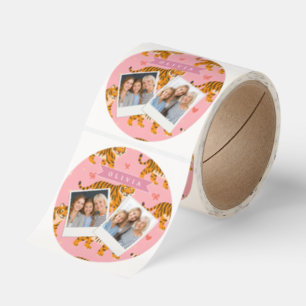 Personalized Pink Tiger Chic Edgy Fun Aesthetic Classic Round Sticker
