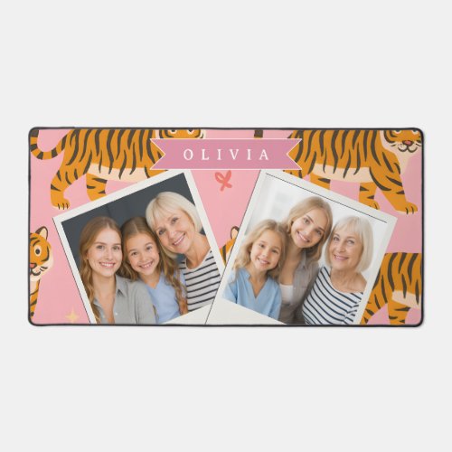 Personalized Pink Tiger Chic Edgy Fun Aesthetic Desk Mat