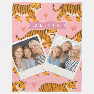 Personalized Pink Tiger Chic Edgy Fun Aesthetic Fleece Blanket