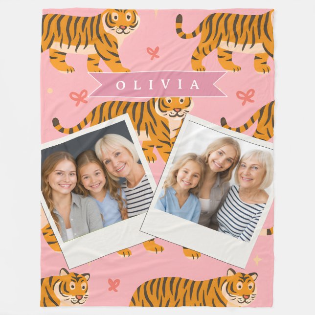 Personalized Pink Tiger Chic Edgy Fun Aesthetic Fleece Blanket (Front)