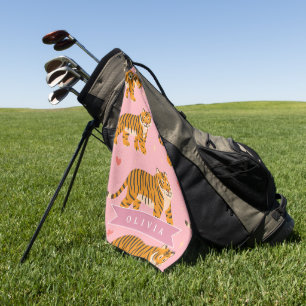 Personalized Pink Tiger Chic Edgy Fun Aesthetic Golf Towel