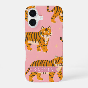 Personalized Pink Tiger Chic Edgy Fun Aesthetic iPhone 16 Case