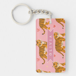 Personalized Pink Tiger Chic Edgy Fun Aesthetic Keychain