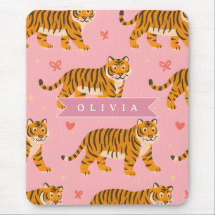 Personalized Pink Tiger Chic Edgy Fun Aesthetic Mouse Pad