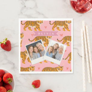 Personalized Pink Tiger Chic Edgy Fun Aesthetic Napkins