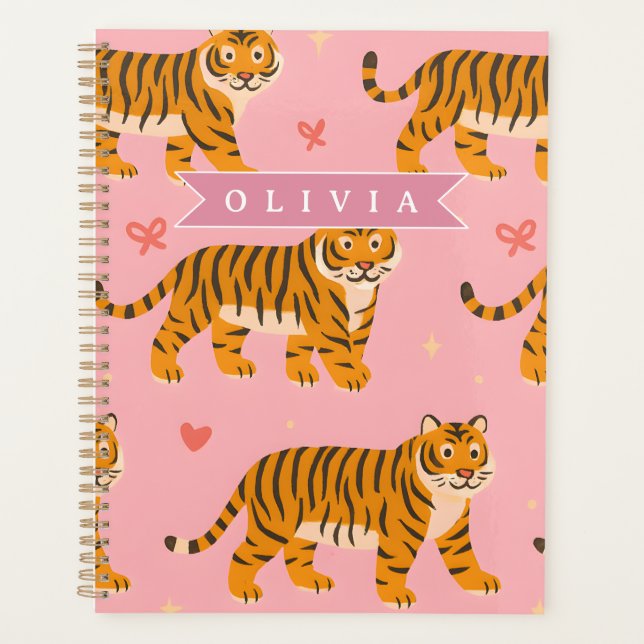 Personalized Pink Tiger Chic Edgy Fun Aesthetic Planner (Front)