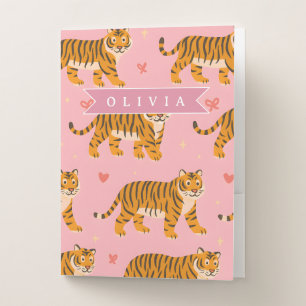 Personalized Pink Tiger Chic Edgy Fun Aesthetic Pocket Folder