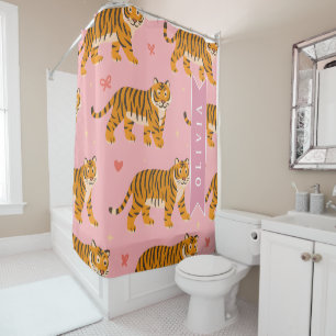 Personalized Pink Tiger Chic Edgy Fun Aesthetic Shower Curtain