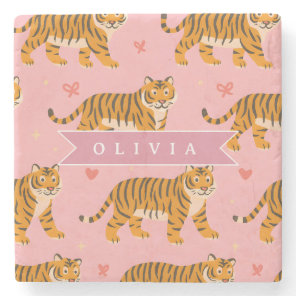 Personalized Pink Tiger Chic Edgy Fun Aesthetic Stone Coaster
