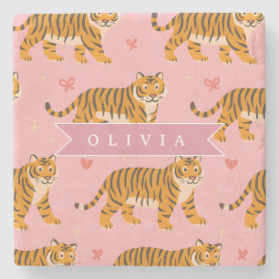 Personalized Pink Tiger Chic Edgy Fun Aesthetic Stone Coaster