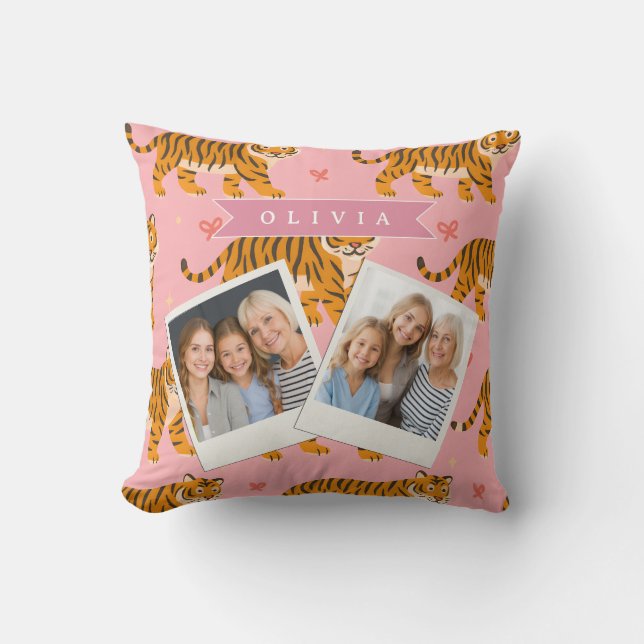 Personalized Pink Tiger Chic Edgy Fun Aesthetic Throw Pillow (Front)