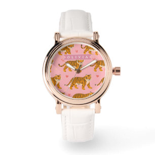Personalized Pink Tiger Chic Edgy Fun Aesthetic Watch