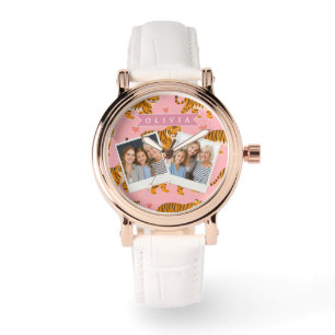 Personalized Pink Tiger Chic Edgy Fun Aesthetic Watch