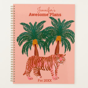 Personalized Pink Tiger Palm Illustration Planner