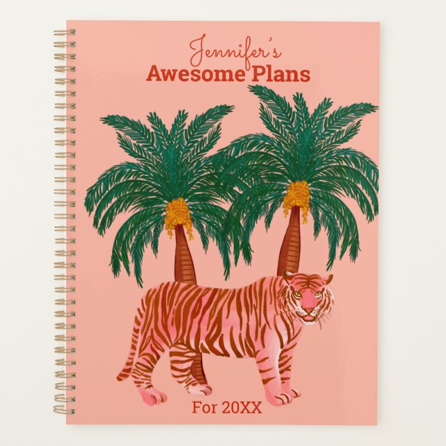 Personalized Pink Tiger Palm Illustration Planner (Front)