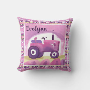Personalized Pink Tractor Pillow