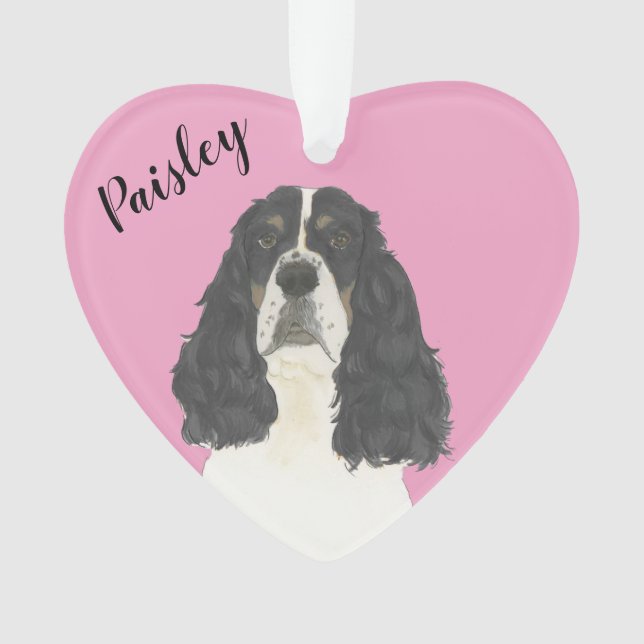 Personalized Pink Tricolor English Springer Ornament (Front)
