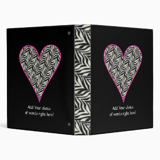 Personalized Pink Trimmed Zebra Heart Binder